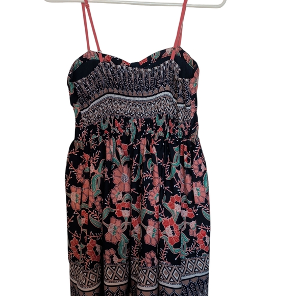 Band of Gypsies Navy Midi Pink Smocked Dress, Small - Picture 3 of 5